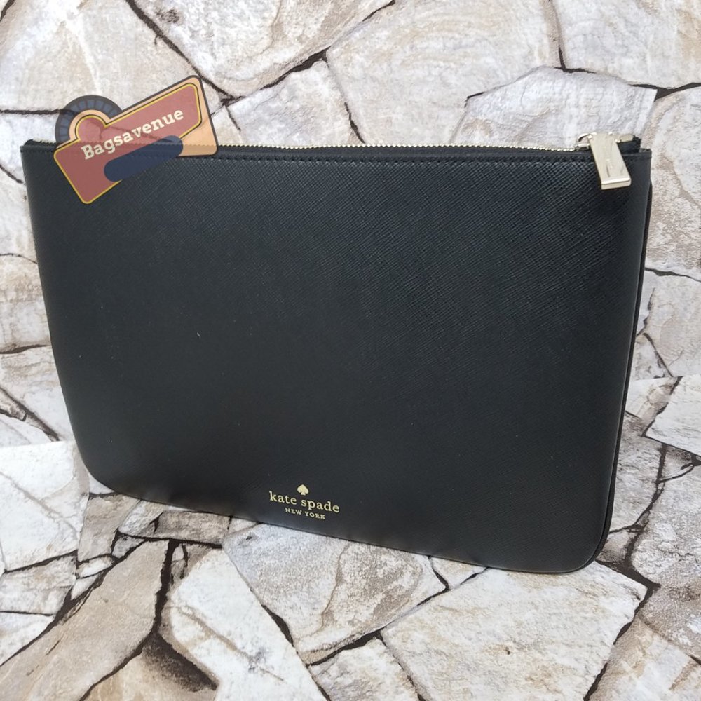 Black MEOW CAT LARGE ZIP POUCH CLUTCH WLR00592 NWT $109 KATE SPADE #Bagsavenue - Picture 6 of 7